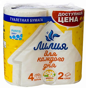 Туалетная бумага Лилия Ромашка 2сл 4рул, белый цв. (5628)