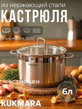 Кастрюля линии "Орион" 6,0 литров, диаметром 24 см, со стеклянной крышкой ORN-CA6024G