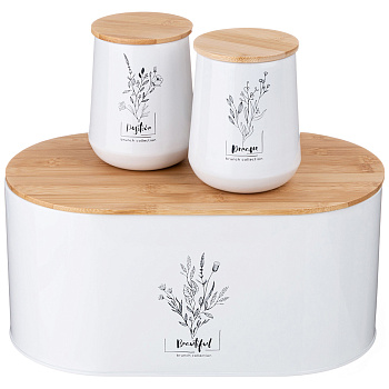 НАБОР AGNESS "PROVENCE" 2В1 ХЛЕБНИЦА 34*19*15 СМ, БАНКА ДЛЯ СЫПУЧИХ 10*12,5 СМ 2 ШТ (790-374),,