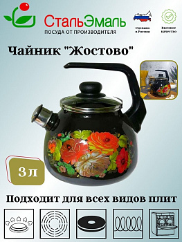 Чайник для плиты 3,0л 4с209я Жостово черн