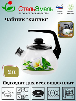Чайник для плиты 2,0л 4с210я "КАЛЛЫ"белосн. со св. сферич.