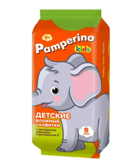 Салфетки влажные №8 Kids детские с ромашкой Mix Pamperino 72781