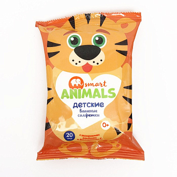 Салфетки влажные №20 детские с ромашкой и витамином Е Smart animals 72666