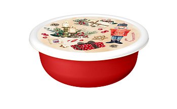 Миска "Модена" 1,2л с крышкой с декором "Игрушки" (красный) 223138206/03