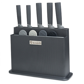 НАБОР AGNESS ИЗ 10ПР: 5 НОЖЕЙ, 4 ДОСКИ И ПОДСТАВКА, ЦВЕТ: ЧЕРНО-СЕРЫЙ (671-215)