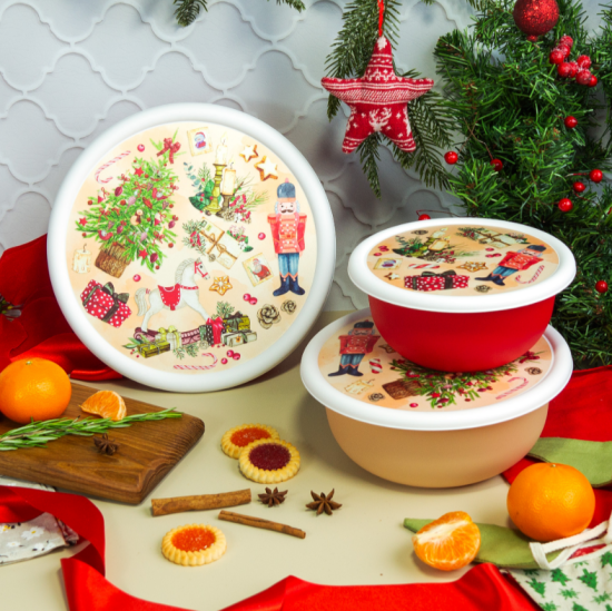 Миска "Модена" 3,2л с крышкой с декором "Игрушки" (красный) 223138406/03