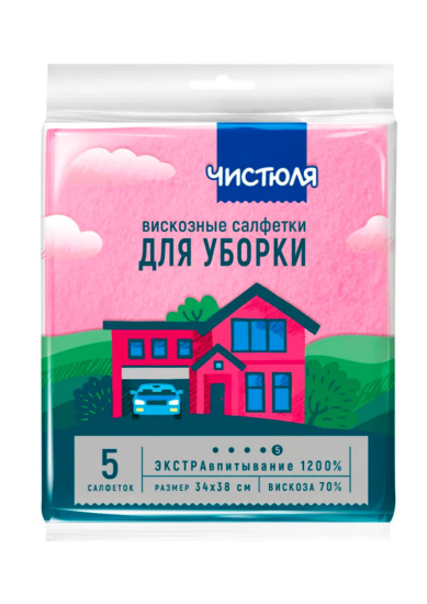 ЧИСТЮЛЯ салфетка вискозная (5шт+1шт) 34х38см (С0309)