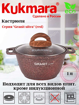 Кастрюля 1,0л со стекл. кр. АП "Гранит ультра" (красный) кга12а