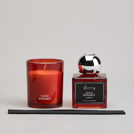 НАБОР АРОМАТИЧЕСКИЙ "LUXURY" СВЕЧА В СТАКАНЕ 6*7,5 СМ И ДИФФУЗОР 70 МЛ OUD&BERGAMOT (605-120)