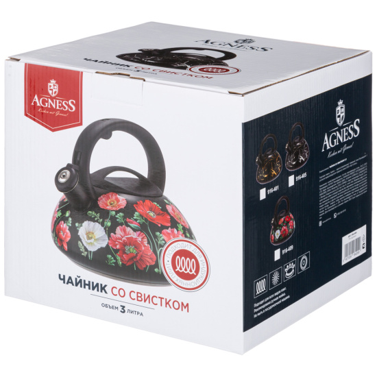 ЧАЙНИК AGNESS "МАКИ" СО СВИСТКОМ 3 Л (916-409)