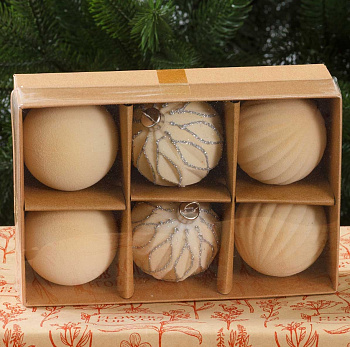 Шары LP31-6CM-3 6см 6шт БАРХАТ Молочный Кварц в подарочной коробке (УТ-00007594)