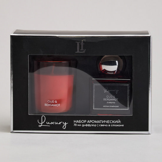 НАБОР АРОМАТИЧЕСКИЙ "LUXURY" СВЕЧА В СТАКАНЕ 6*7,5 СМ И ДИФФУЗОР 70 МЛ OUD&BERGAMOT (605-120)