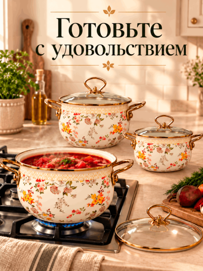 Набор посуды эмалированной 18-20-22см OLS-LY-48