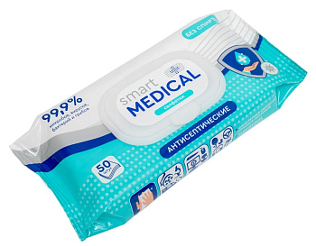 Салфетки антисептические Smart medical №50 с пластиковым клапаном 72034