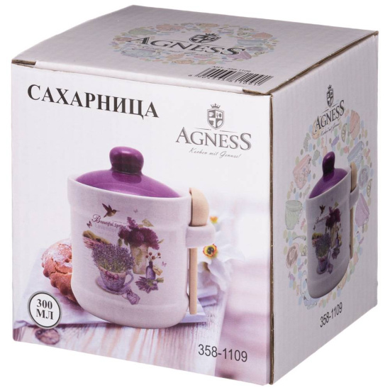 САХАРНИЦА С ЛОЖКОЙ AGNESS "ЛАВАНДОВАЯ ВЕСНА" 10*9,5 СМ 300 МЛ (КОР=36ШТ.) (358-1109)