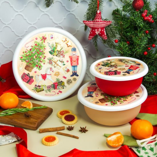 Миска "Модена" 2,1л с крышкой с декором "Игрушки" (бежевый) 223138327/10 