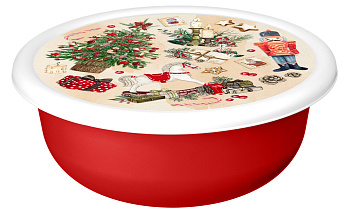 Миска "Модена" 3,2л с крышкой с декором "Игрушки" (красный) 223138406/03