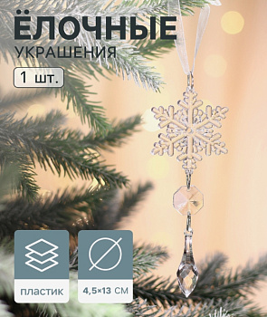 Украшение ёлочное "Льдинка" снежинка капелька, 13х4,5 см, прозрачный   