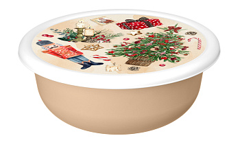 Миска "Модена" 2,1л с крышкой с декором "Игрушки" (бежевый) 223138327/10 