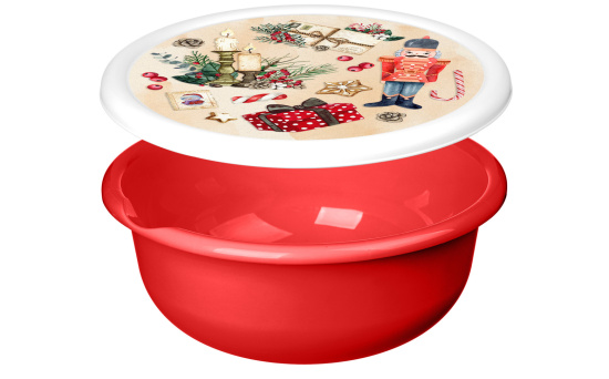 Миска "Модена" 1,2л с крышкой с декором "Игрушки" (красный) 223138206/03